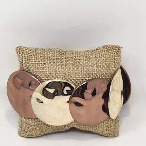 Copper Gold Tone Hammered Disc Stretch Bracelet Chunky Shiny Statement Jewelry